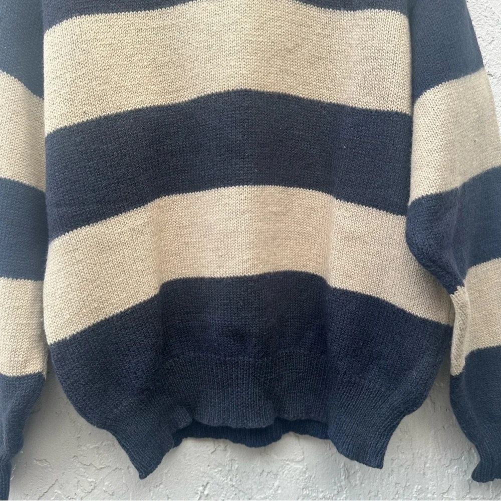 BOSTON TRADERS Sweater Men XL 100% Wool Stripe Rugby Crew Preppy - Picture 3 of 5